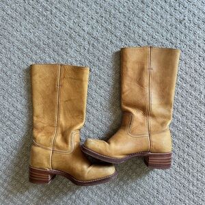 Frye Campus 14L Banana Yellow Leather Vintage Distressed Knee High Pull On Boots